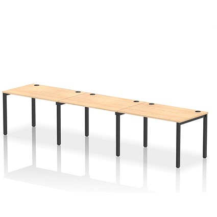 Impulse 3 Person Bench Desk, Side by Side, 3 x 1200mm (800mm Deep), Black Frame, Maple