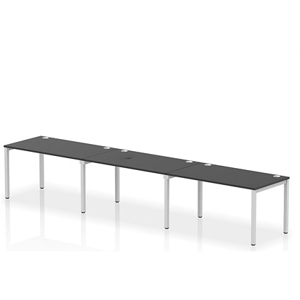 Impulse 3 Person Bench Desk, Side by Side, 3 x 1400mm (800mm Deep), Silver Frame, Black