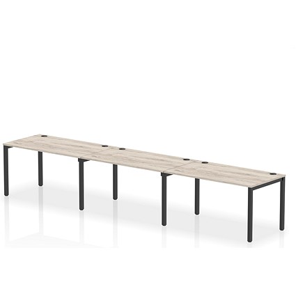 Impulse 3 Person Bench Desk, Side by Side, 3 x 1400mm (800mm Deep), Black Frame, Grey Oak