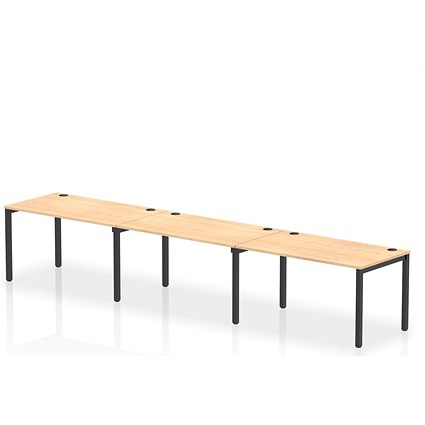 Impulse 3 Person Bench Desk, Side by Side, 3 x 1400mm (800mm Deep), Black Frame, Maple