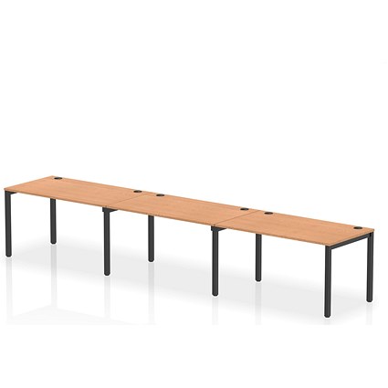 Impulse 3 Person Bench Desk, Side by Side, 3 x 1400mm (800mm Deep), Black Frame, Oak