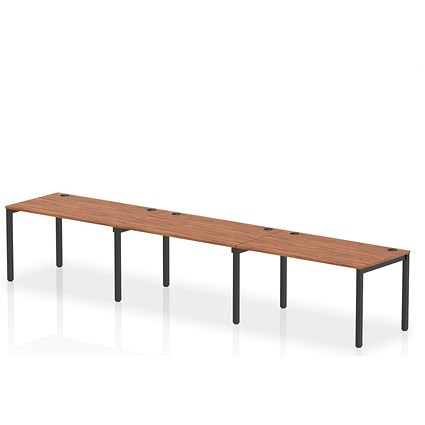 Impulse 3 Person Bench Desk, Side by Side, 3 x 1400mm (800mm Deep), Black Frame, Walnut