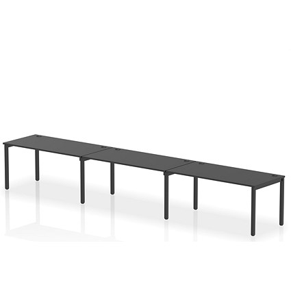 Impulse 3 Person Bench Desk, Side by Side, 3 x 1600mm (800mm Deep), Black Frame, Black