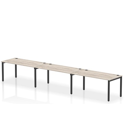 Impulse 3 Person Bench Desk, Side by Side, 3 x 1600mm (800mm Deep), Black Frame, Grey Oak