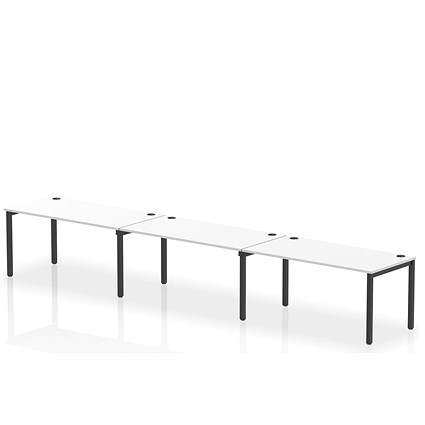 Impulse 3 Person Bench Desk, Side by Side, 3 x 1600mm (800mm Deep), Black Frame, White