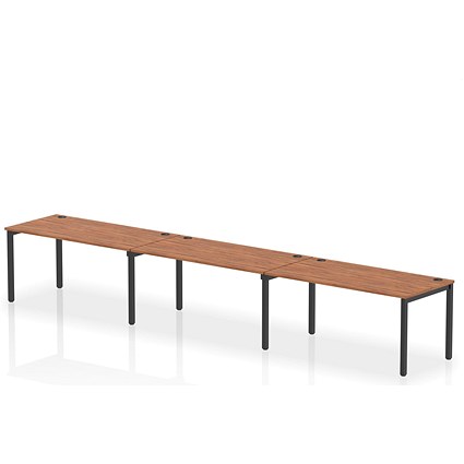 Impulse 3 Person Bench Desk, Side by Side, 3 x 1600mm (800mm Deep), Black Frame, Walnut