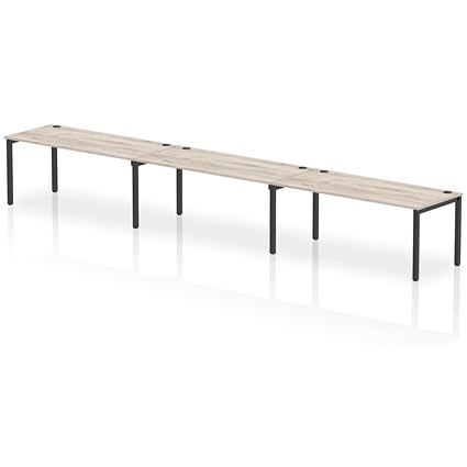 Impulse 3 Person Bench Desk, Side by Side, 3 x 1800mm (800mm Deep), Black Frame, Grey Oak