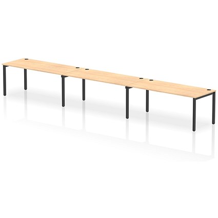 Impulse 3 Person Bench Desk, Side by Side, 3 x 1800mm (800mm Deep), Black Frame, Maple