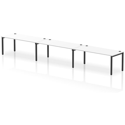 Impulse 3 Person Bench Desk, Side by Side, 3 x 1800mm (800mm Deep), Black Frame, White