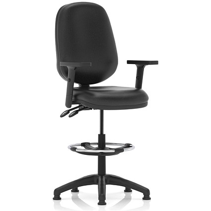 Eclipse II High Rise Operator Chair, Black Bonded Leather, With Height Adjustable Arms