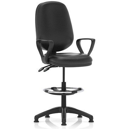 Eclipse II High Rise Operator Chair, Black Bonded Leather, With Loop Arms