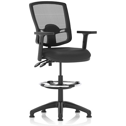 Eclipse II High Rise Deluxe Mesh Back Operator Chair, Black Bonded Leather, With Height Adjustable Arms