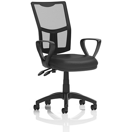 Eclipse Plus II Mesh Back Operator Chair, Fixed Loop Arms, Black Bonded Leather