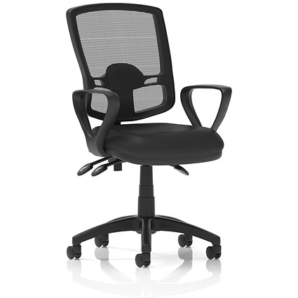 Eclipse Plus III Deluxe Mesh Back Operator Chair, Black Bonded Leather Seat, Loop Arms, Black