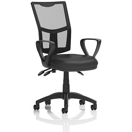 Eclipse Plus III Mesh Back Operator Chair, Black Bonded Leather Seat, Fixed Loop Arms, Black