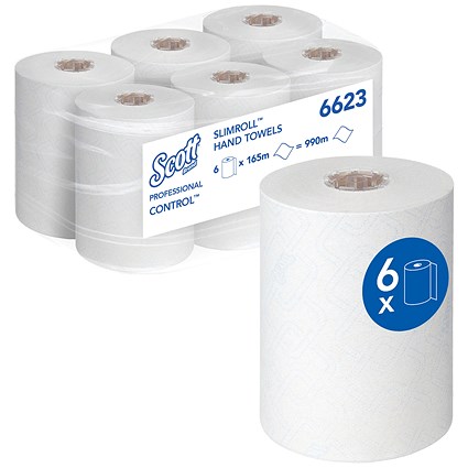 Scott Control 1-Ply Hand Towel Rolls, White, Pack of 6