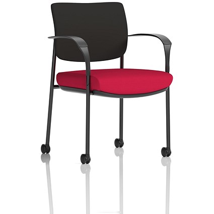 Brunswick Deluxe Visitors Chair, Black Frame, Black Back, With Arms & Castors, Bergamot Cherry