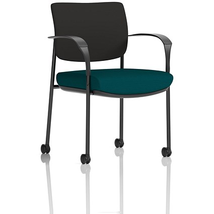 Brunswick Deluxe Visitors Chair, Black Frame, Black Back, With Arms and Castors, Maringa Teal