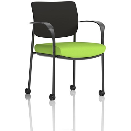 Brunswick Deluxe Visitors Chair, Black Frame, Black Back, With Arms and Castors, Myrrh Green