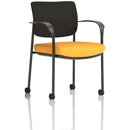 Brunswick Deluxe Visitors Chair, Black Frame, Black Back, With Arms and Castors, Senna Yellow