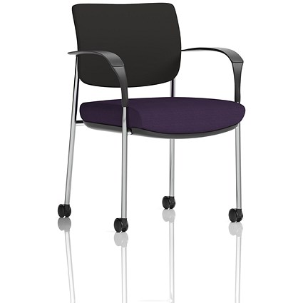 Brunswick Deluxe Visitors Chair, Chrome Frame, Black Back, With Arms and Castors, Tansy Purple