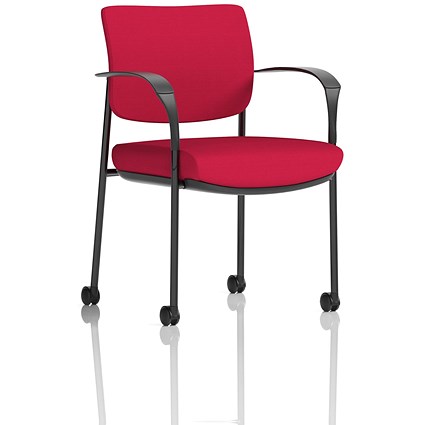 Brunswick Deluxe Visitors Chair, Black Frame, With Arms and Castors, Bergamot Cherry