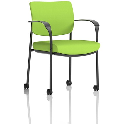 Brunswick Deluxe Visitors Chair, Black Frame, With Arms and Castors, Myrrh Green