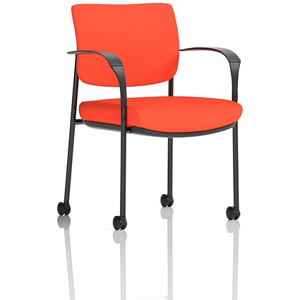 Brunswick Deluxe Visitors Chair, Black Frame, With Arms and Castors, Tabasco Orange