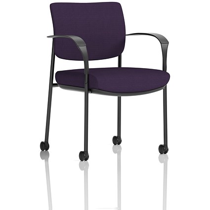 Brunswick Deluxe Visitors Chair, Black Frame, With Arms and Castors, Tansy Purple