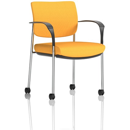 Brunswick Deluxe Visitors Chair, Chrome Frame, With Arms and Castors, Senna Yellow