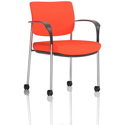 Brunswick Deluxe Visitors Chair, Chrome Frame, With Arms and Castors, Tabasco Orange