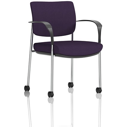 Brunswick Deluxe Visitors Chair, Chrome Frame, With Arms and Castors, Tansy Purple