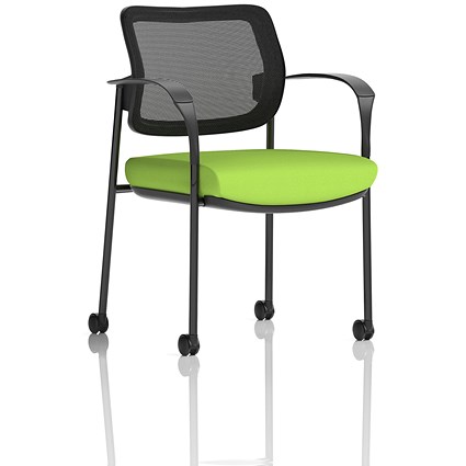 Brunswick Deluxe Visitors Chair, Black Frame, Mesh Back, With Arms and Castors, Myrrh Green