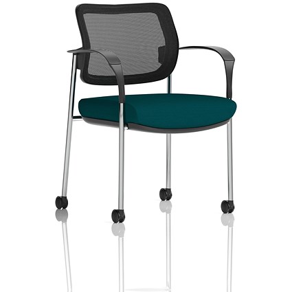 Brunswick Deluxe Visitors Chair, Chrome Frame, Black Back, With Arms and Castors, Maringa Teal