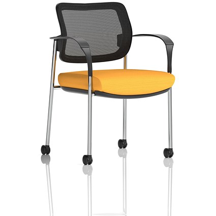 Brunswick Deluxe Visitors Chair, Chrome Frame, Black Back, With Arms and Castors, Senna Yellow