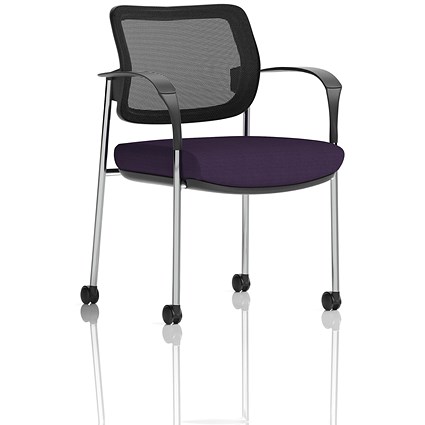 Brunswick Deluxe Visitors Chair, Chrome Frame, Black Back, With Arms and Castors, Tansy Purple