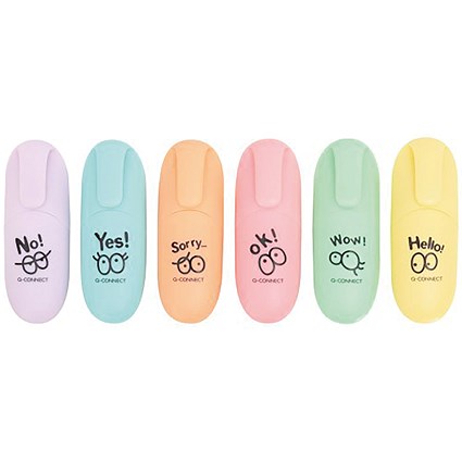 Q-Connect Fun Mini Highlighter Pens, Pastel Assorted, Pack of 6