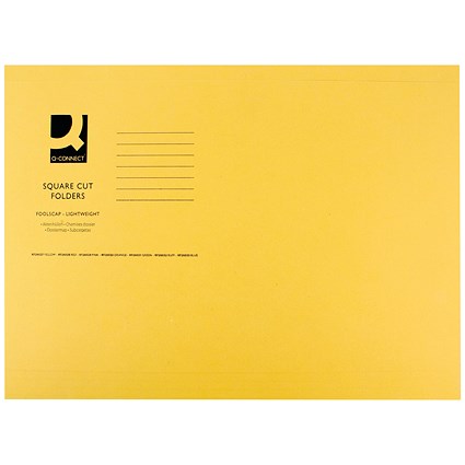 Q-Connect 180gsm, Square Cut Folder, Light-Weight, Foolscap, Yellow, Pack of 100