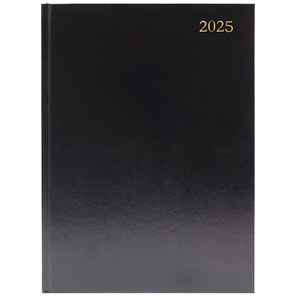 Q-Connect A4 Desk Diary, 2 Pages Per Day, Black, 2025