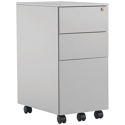 Jemini 3 Drawer Slimline Steel Mobile Pedestal, Silver