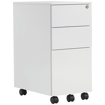 Jemini 3 Drawer Slimline Steel Mobile Pedestal, White