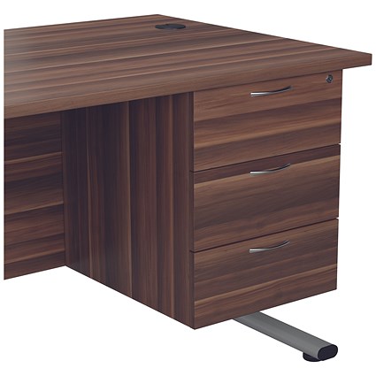 Jemini 3 Drawer Fixed Pedestal, 655mm Deep, Walnut