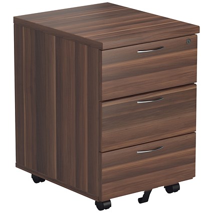 Jemini 3 Drawer Mobile Pedestal, Walnut