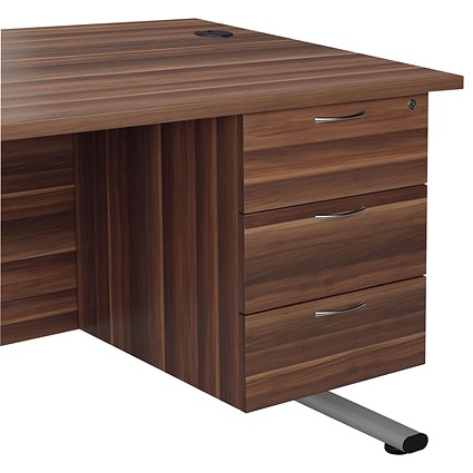 Jemini 3 Drawer Fixed Pedestal, 500mm Deep, Walnut