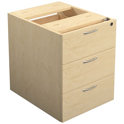 Jemini 3 Drawer Fixed Pedestal, 500mm Deep, Maple