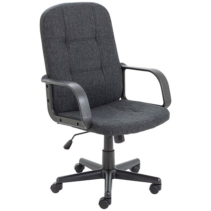 Jemini Jack 2 Executive Fabric Swivel Chair with Fixed Arms, Charcoal