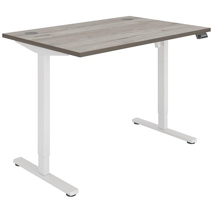 Astin Economy Sit-Stand Desk, White Leg, 1200mm, Grey Oak Top