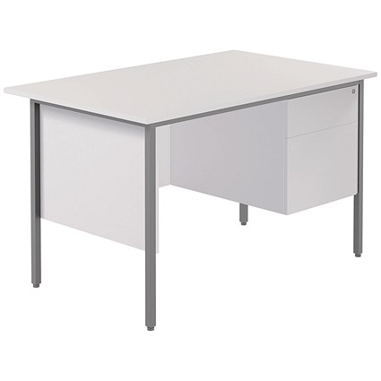 Serrion 1200mm Rectangular Desk with attached 2-Drawer Pedestals, Silver Straight Legs, White