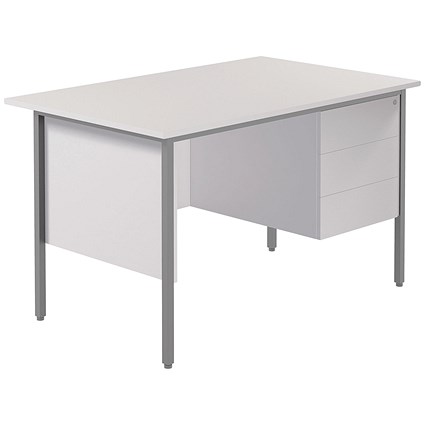 Serrion 1200mm Rectangular Desk with attached 3-Drawer Pedestals, Silver Straight Legs, White