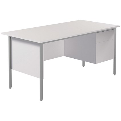 Serrion 1500mm Rectangular Desk with attached 2-Drawer Pedestals, Silver Straight Legs, White